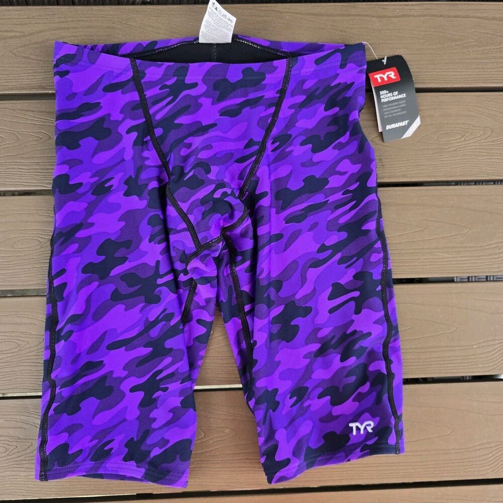 TYR Durafast Elite Men's Purple Camo Swim Jammer SZ 30 New